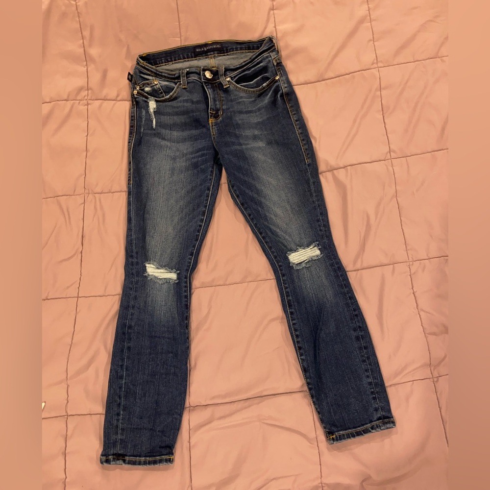 Rock & Republic Distressed Dark Blue Skinny Jeans
